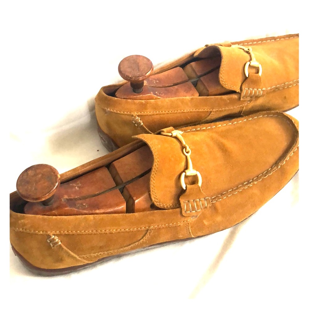 Camel suede Clarks loafers